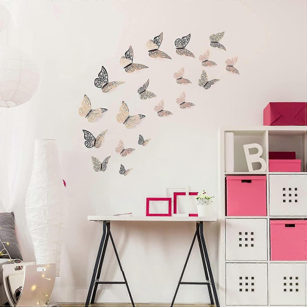 24pcs 3d Butterfly Wall Sticker Metallic Art Sticker 3 Sizes 3d Butterflies Wall Decals Cutout Gold Butterflies Fridge Sticker Crafts Butterfly Sticke