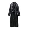 Kaslead New Arrival Women's Clothing Fashion Style Fashion Simple Lapel Loose with Belt Imitation Leather Trench Coat Outwear