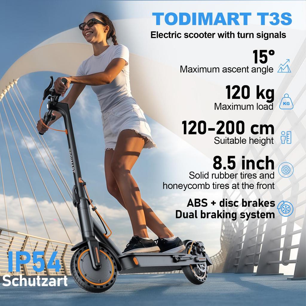 TODIMART T3S City Electric Scooter with APP Control and Turn Signals