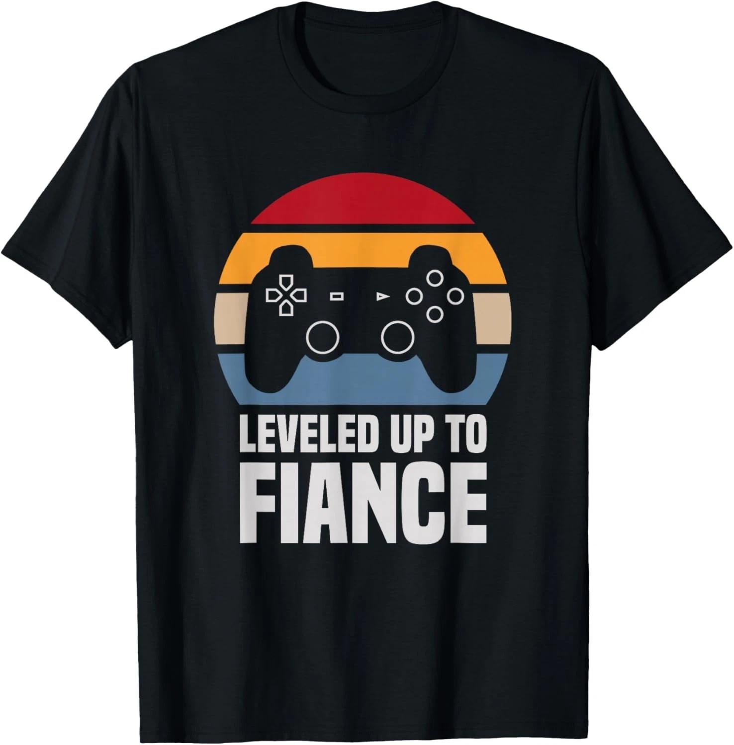Leveled Up to Fiance Gifts for Him Newly Engaged Couple Gift Unisex T-Shirt XL