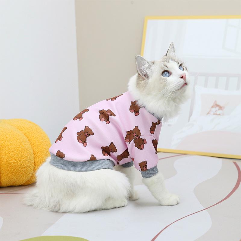 

Короткошерстная кошка, длинношерстная кошка, одежда для домашних кошек, двуногий свитер с надписью «медведь» и собака, одинаковая повседневная одежда L розовый