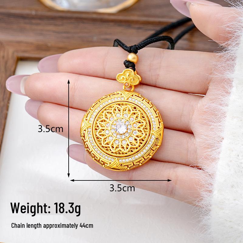 Ancient Gold Sand Eight-Treasure Compass Blessing Necklace - Chinese Retro Copper Alloy Jewelry