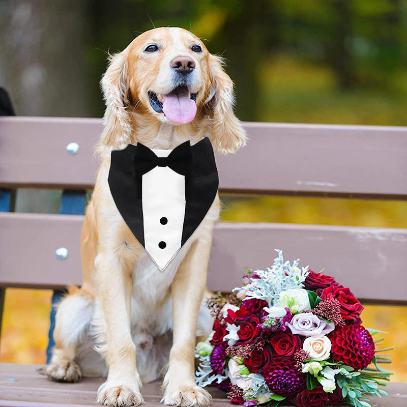 Adjustable Chic Pet Bandana With Bow Tie - Polyester Triangle Scarf & Drool Bib For Small To Large Dogs Perfect For Weddings