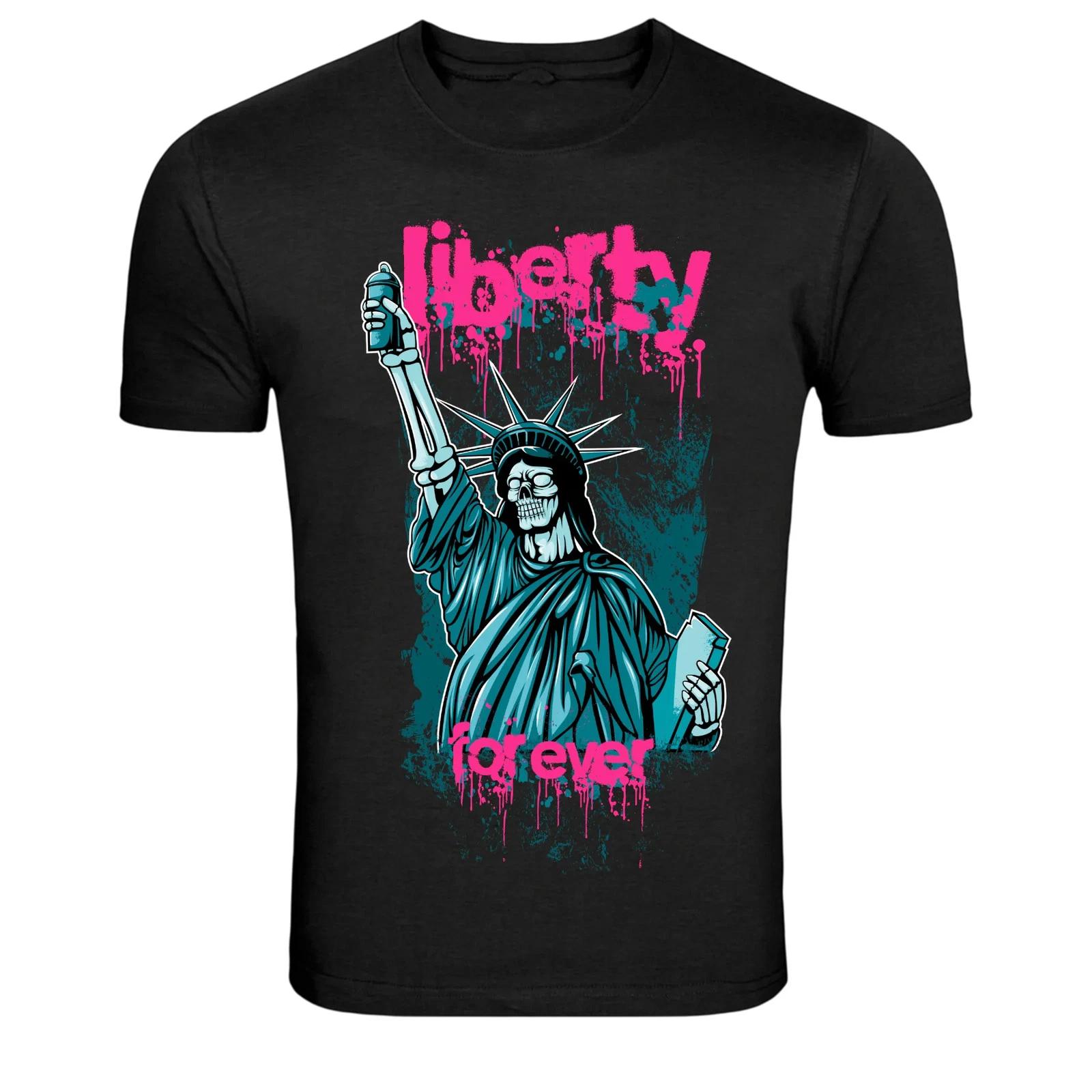 Liberty Forever Statue Graffiti Street Art Graphic T-Shirt L