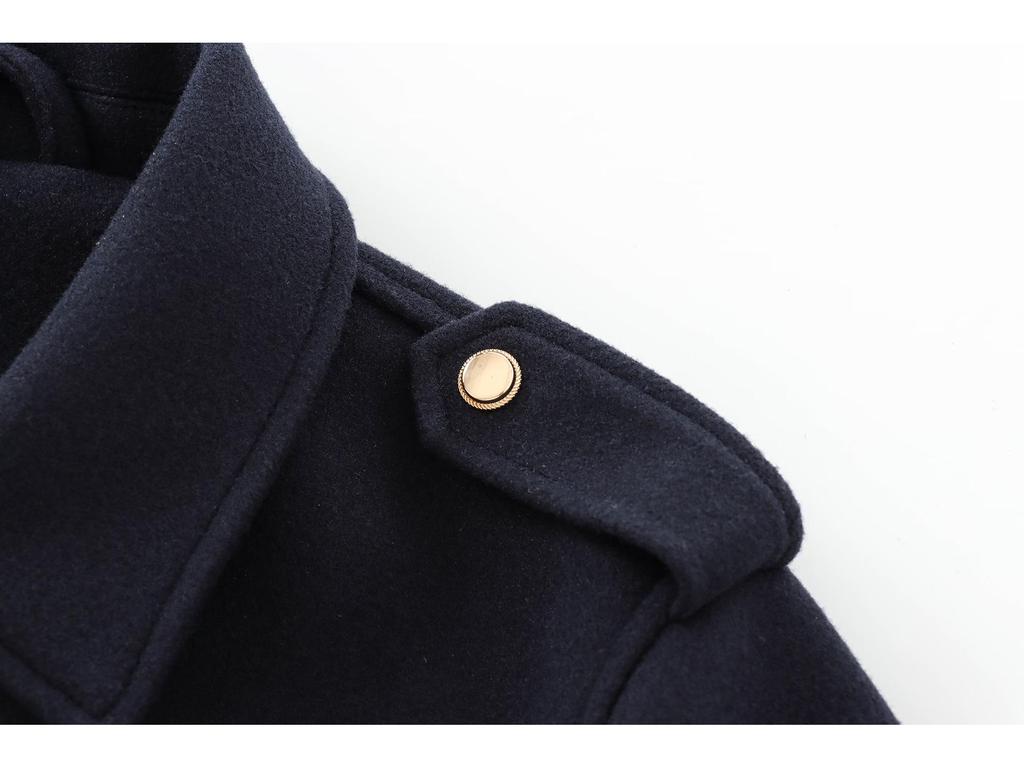 Navy-Style Gold Button High-Waisted Autumn Jacket for Women
