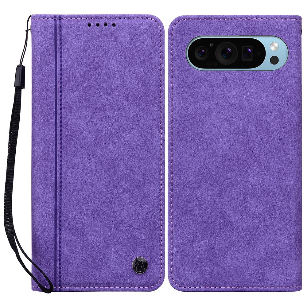 For Google Pixel 10 Pro XL/9 Pro XL Case Lines Pattern Wallet Leather Phone Cover with Strap