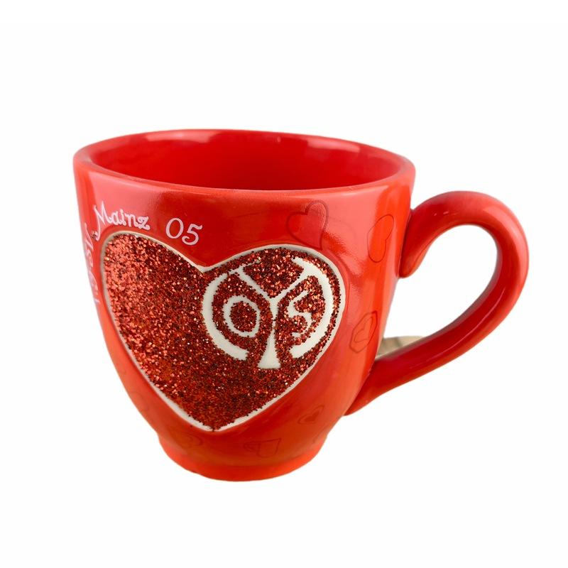 Ceramic Heart-shaped Pair of Mugs for Couples, Creative Cupid Valentine's Day Mug, Red Love Handle Coffee Cup