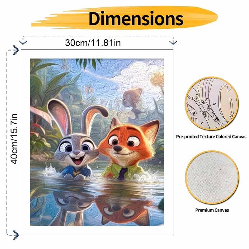 Disney Zootopia Judy and Nick Paint By Numbers Hand Painting Kit. Home Decor Gift
