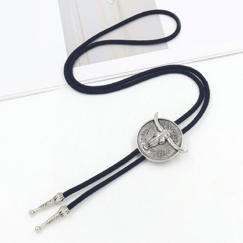 Vintage Bullhead Head Bolo Tie Cowboy Styles Rope Tie Necklace for Men and Women Western Accessories Neck Jewelry