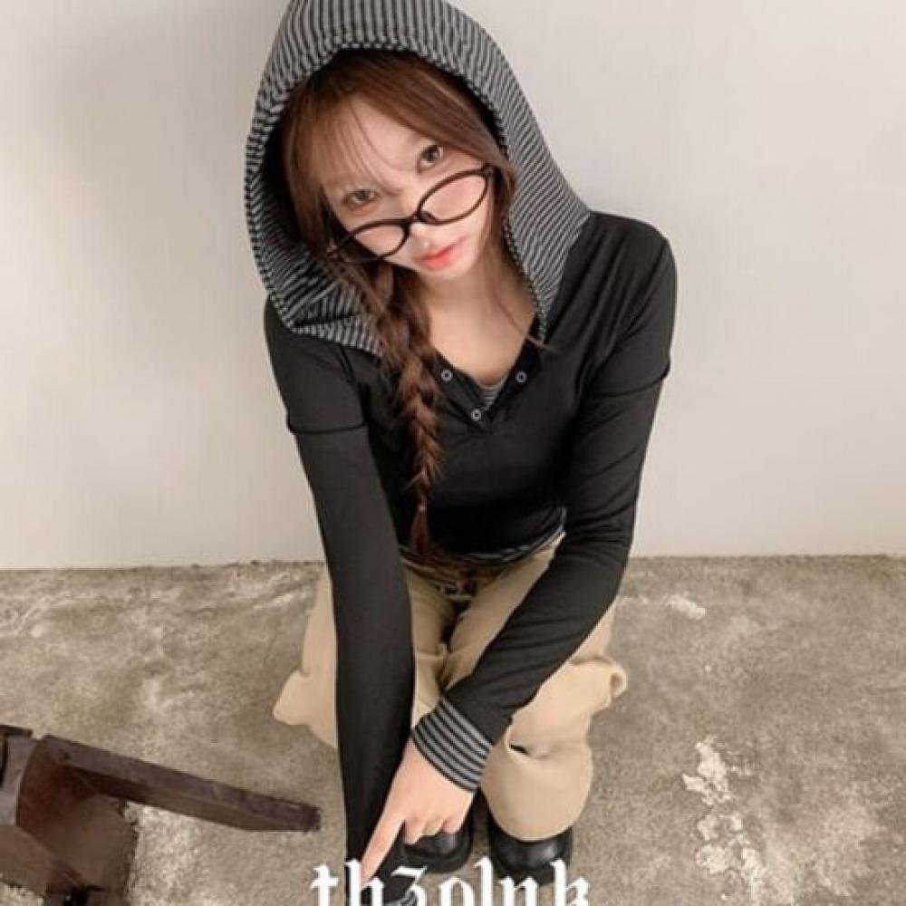 The Pink Hipta Slim Fit Stripe Layered Hoodie