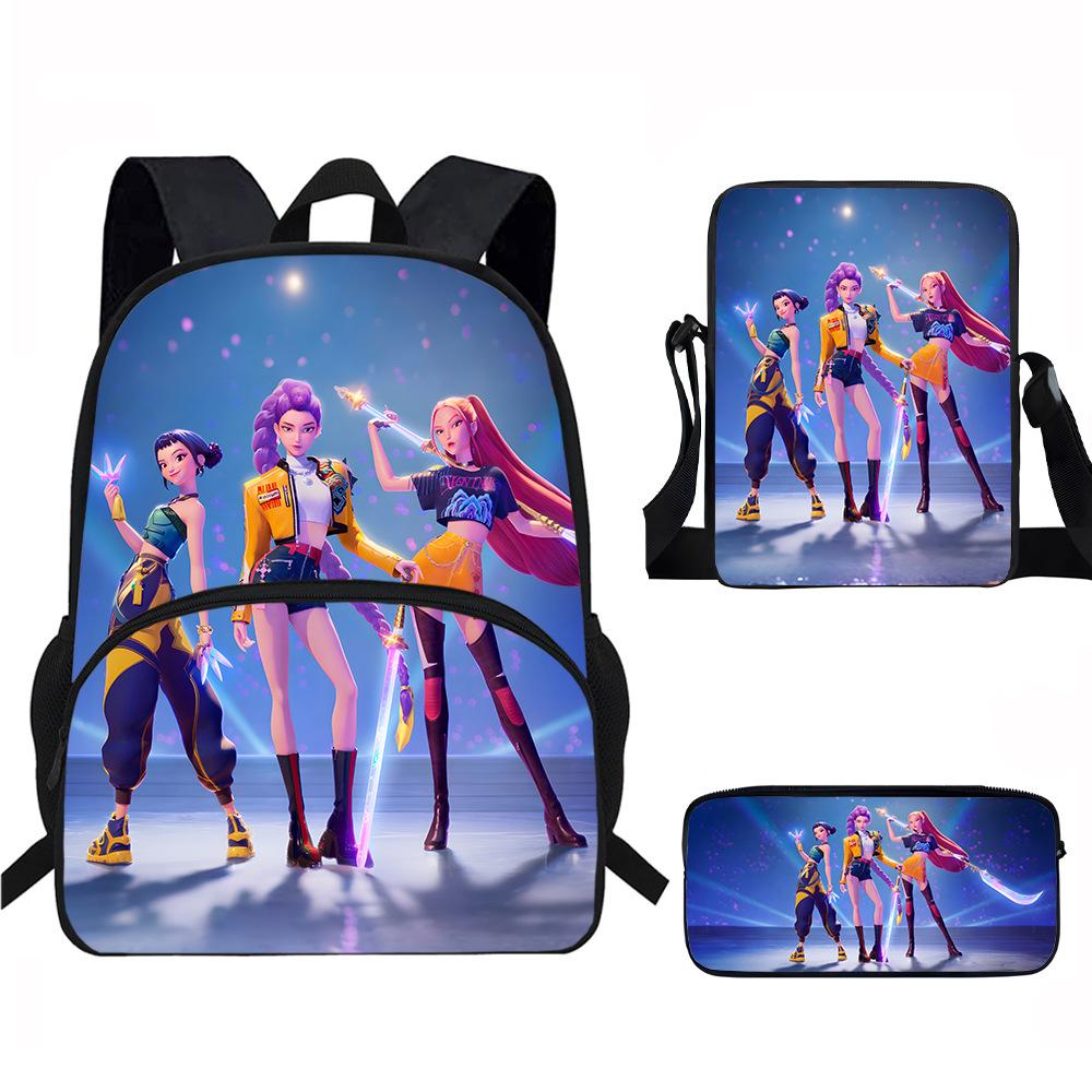K-Pop Dämonenjäger 3-teiliges Schülerrucksack-Set Anime-Thema Trendiges bedrucktes Rucksack-Set