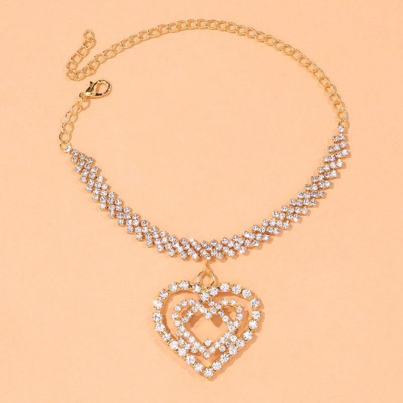 Fashion Diamond Mother's Day Love Heart-shaped Rhinestone Pendant Anklet Accessories for Women