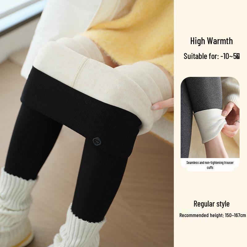 Women's High-Waist Wool Leggings: Warm, Seamless, Thickened, Plus Velvet, Slimming Cotton Pants for Autumn and Winter.