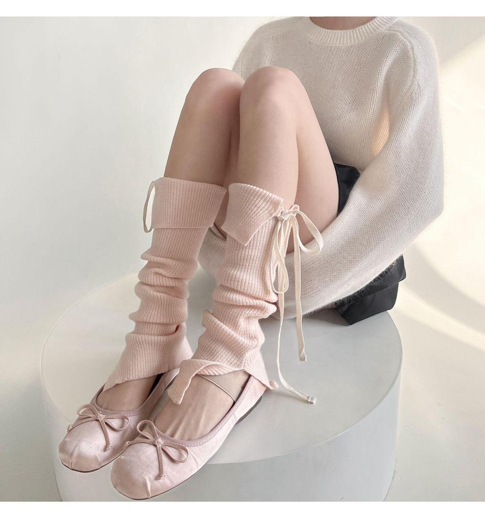 Korean Style Lace-Up Bow Knit Leg Warmers for Girls
