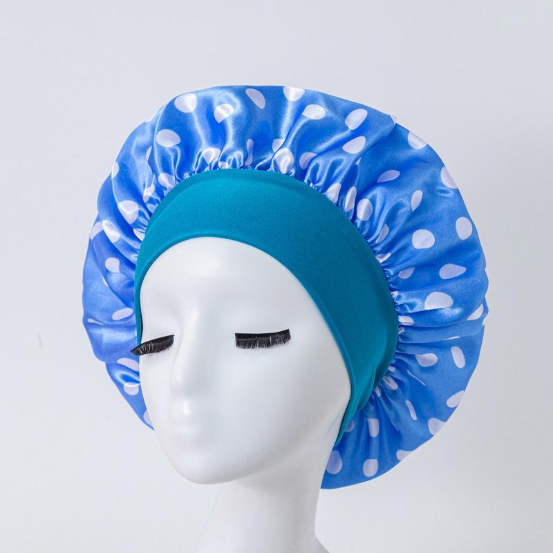 European American Print Satin Sleep Cap - Wide Brim Silky Hair Protection Hat for Women