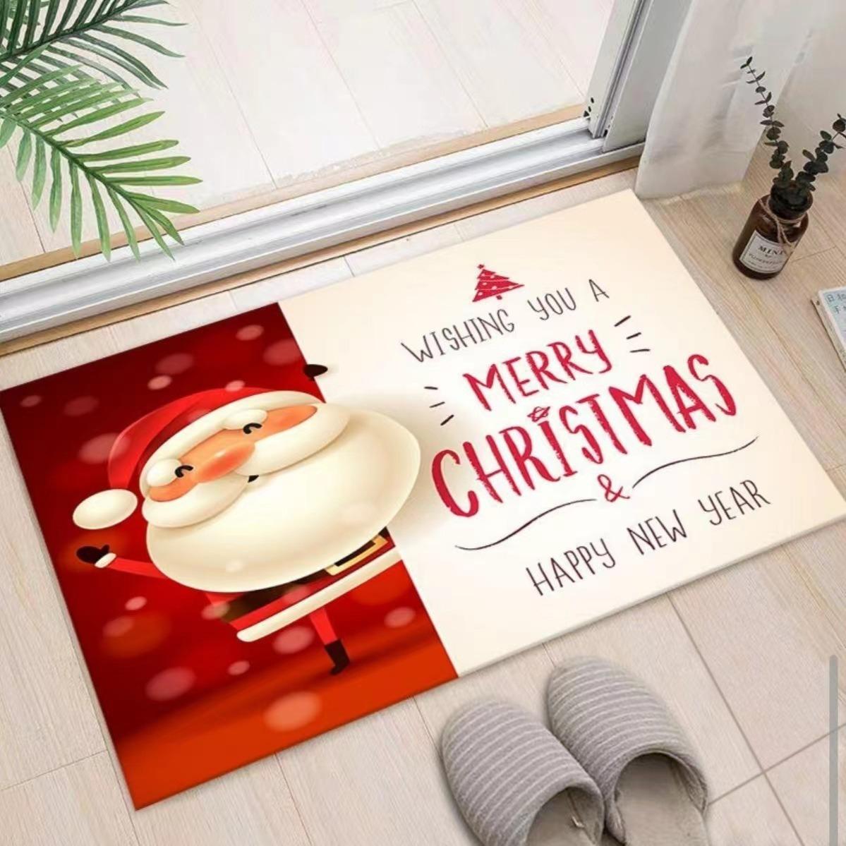 

Christmas Themed Door Mat with Santa Claus Snowman Patterns Floor Mat for Home Entrance Decor Adding Festive Vibe to Entryway 40x60cm