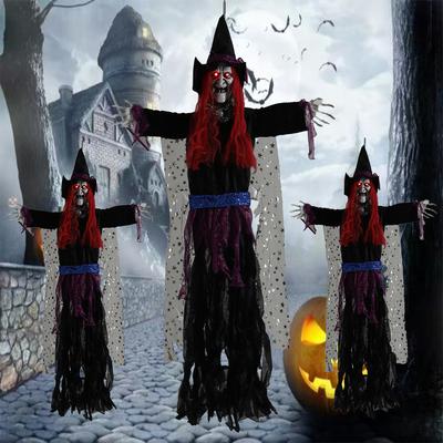 Animated Witch Halloween Decorations Outdoor Indoor Scary Halloween Animatronics Decor Hanging Ghost Talking Sound Activated Led Lights Eyes Haunted