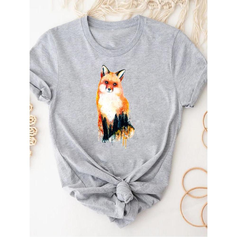 Print T Shirt Short Sleeve Summer Clothes Women Clothing Gray Owl Love Style Trend Cute Basic Tee Top Fashion Graphic T-shirt