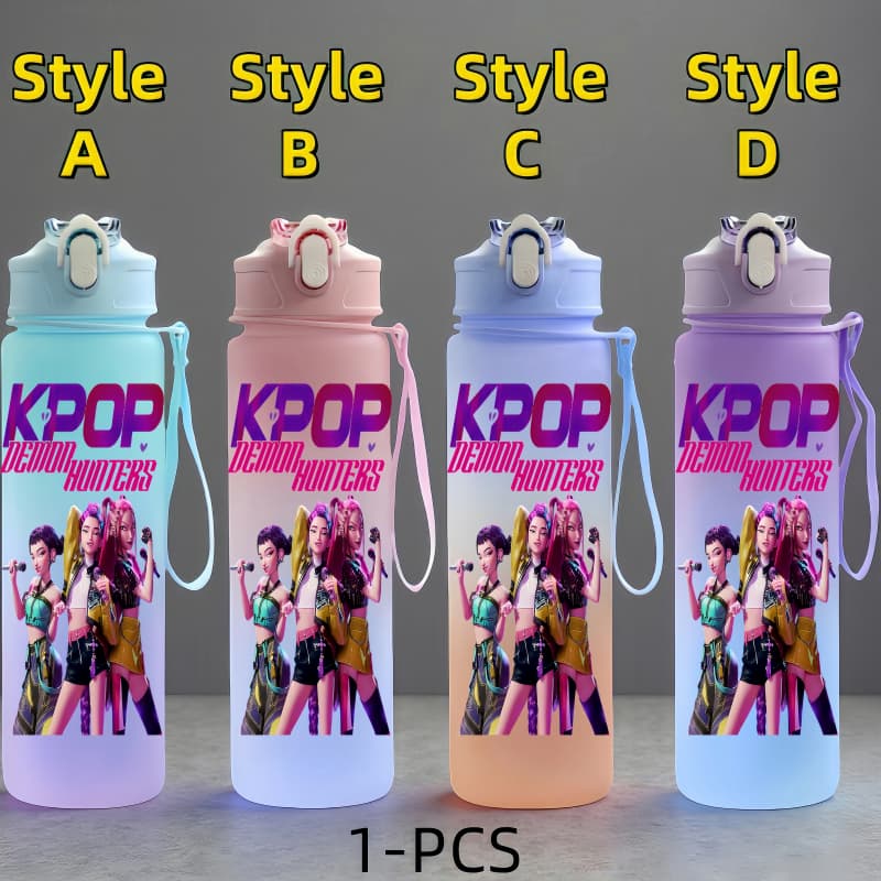 K-Pop Demon Hunters Anime Character Water Cup Large Capacity Outdoor Portable Rope Drinking Bottle Gift for Boys and Girls