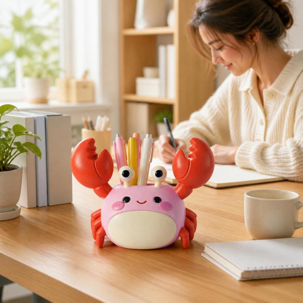 Resin Crab Desktop Organizer Creative Crab-Shaped Pen Holder Unique for Office