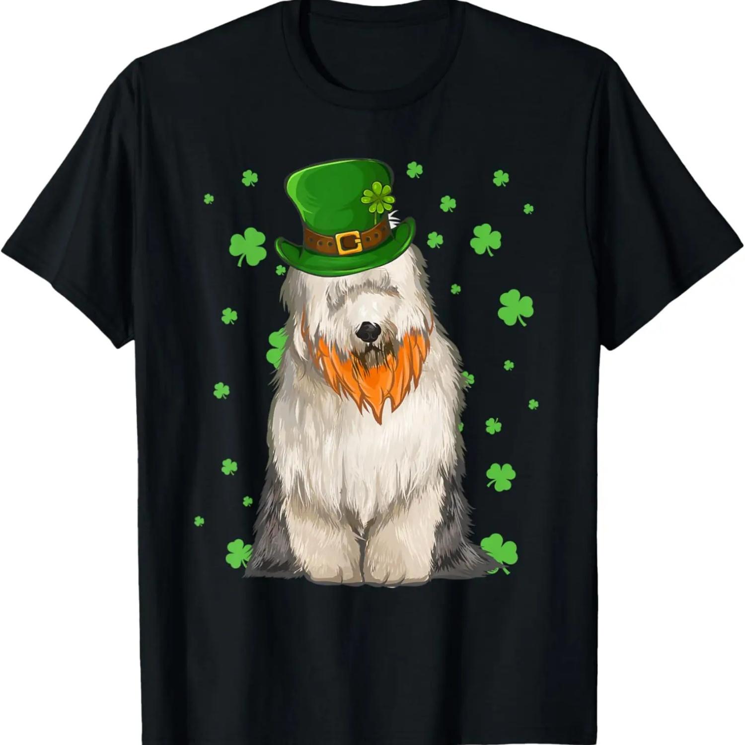 St Patricks Day Old English Sheepdog Dog Shamrock Gift T-Shirt XXXXXL чёрный
