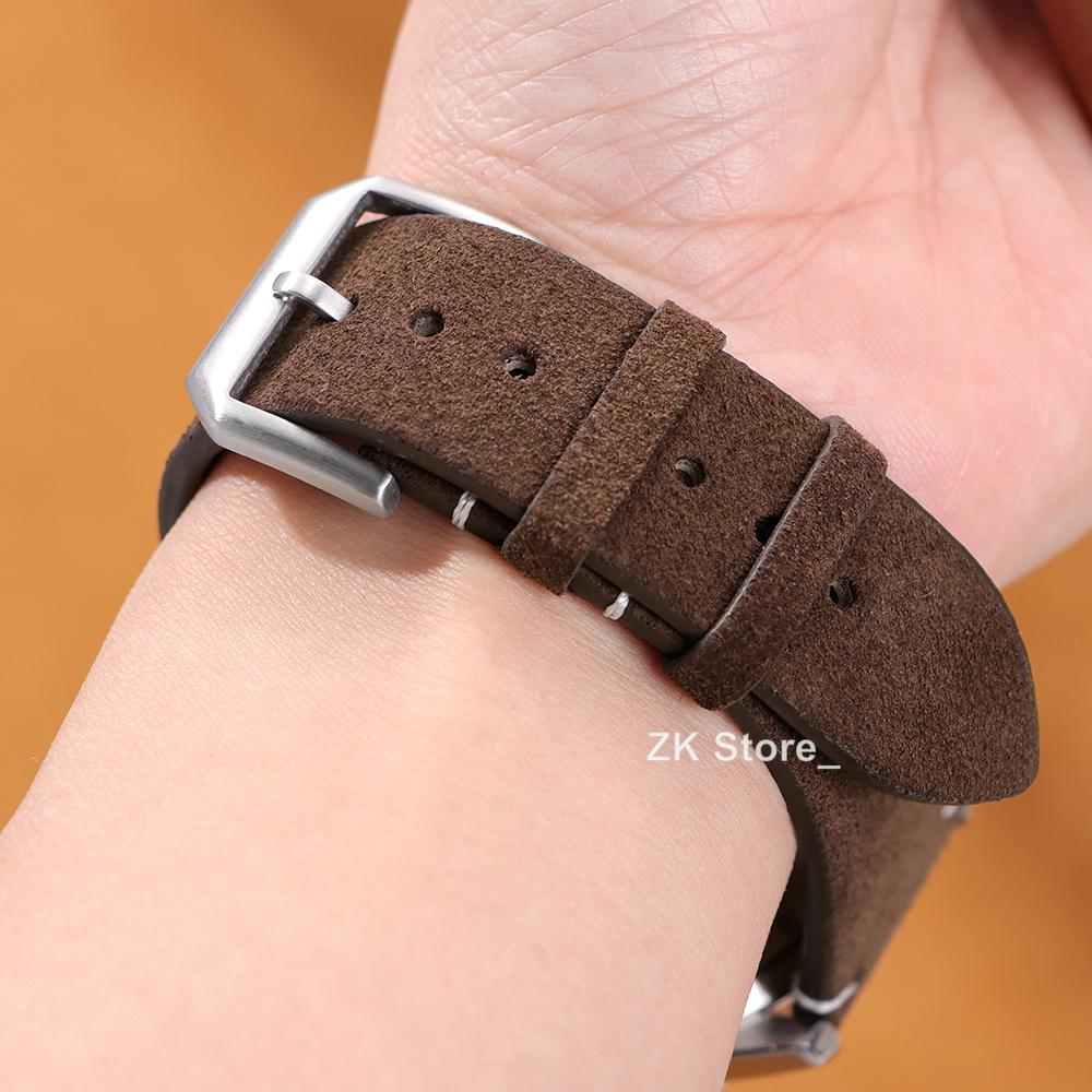Suede Leather Watch Strap 20 22mm for Samsung Watch6/5/4 Soft Calfskin Bracelet Quick Release Band Handmade Stitching Wristband