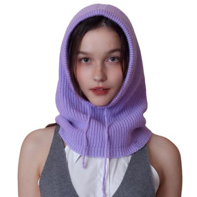 Winter Rabbit Fur Womans Hats Unisex Knitted Hooded Neck Collar Adjustable Elastic Balaclava Cap Warm Gorros Mujer Invierno