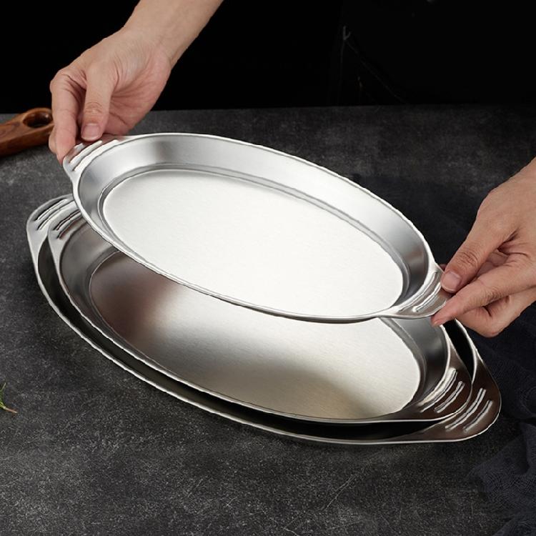 Commercial Stainless Steel Serving Tray With Wide Handles Spacious Oval Designs For Buffets Catering And Home Cooking
