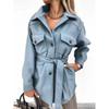 Autumn Winter Long Sleeved Cardigan Women Coats Plus Size Solid Color Casual Loose Simple Lapel Button Woolen Jackets Pockets Lace-up Women's Clothing