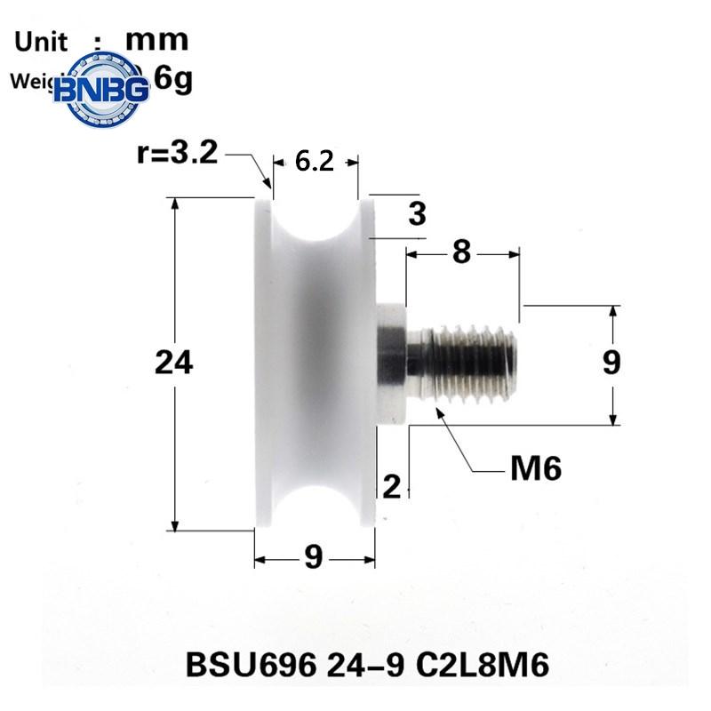 10pcs U groove Plastic coated bearing 696ZZ 6*24*9mm sliding door window POM roller wheel nylon pulley Bore 6mm Diameter 24mm