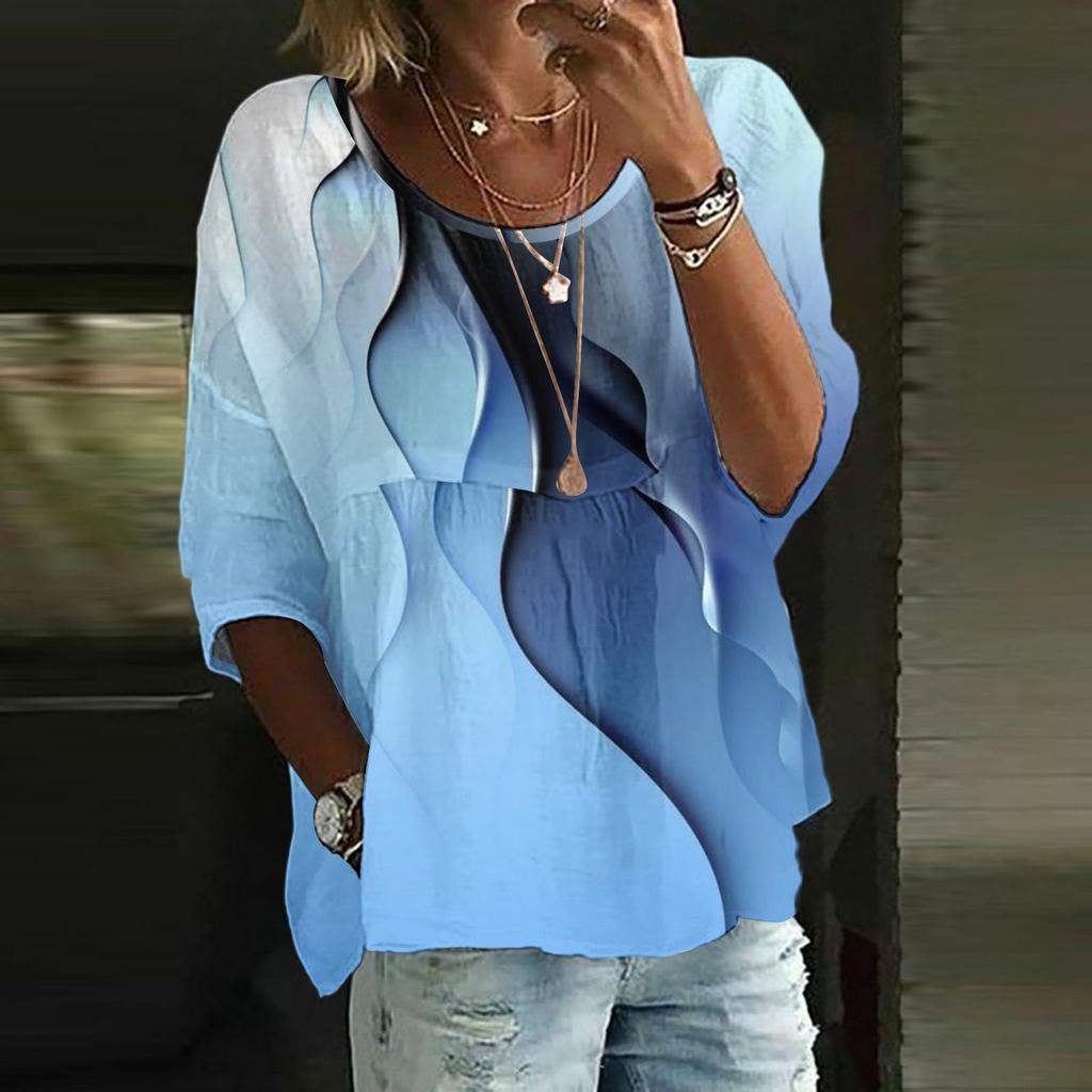 Linen Shirts For Women 3/4 Sleeve Button Down O Neck Summer Tops Dressy Casual Cute Shirts