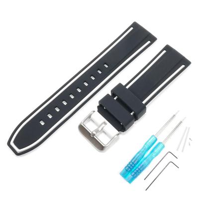 No-brand BLANCPAIN X Swatch Exclusive Rubber Strap with Double Lines In Black and White, 22mm Lug Width