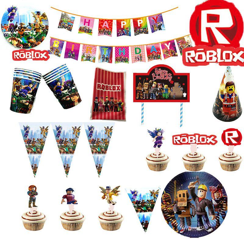 Theme Roblox Game Party Supplies Kids Birthday Banners Cake Decorations Toppers