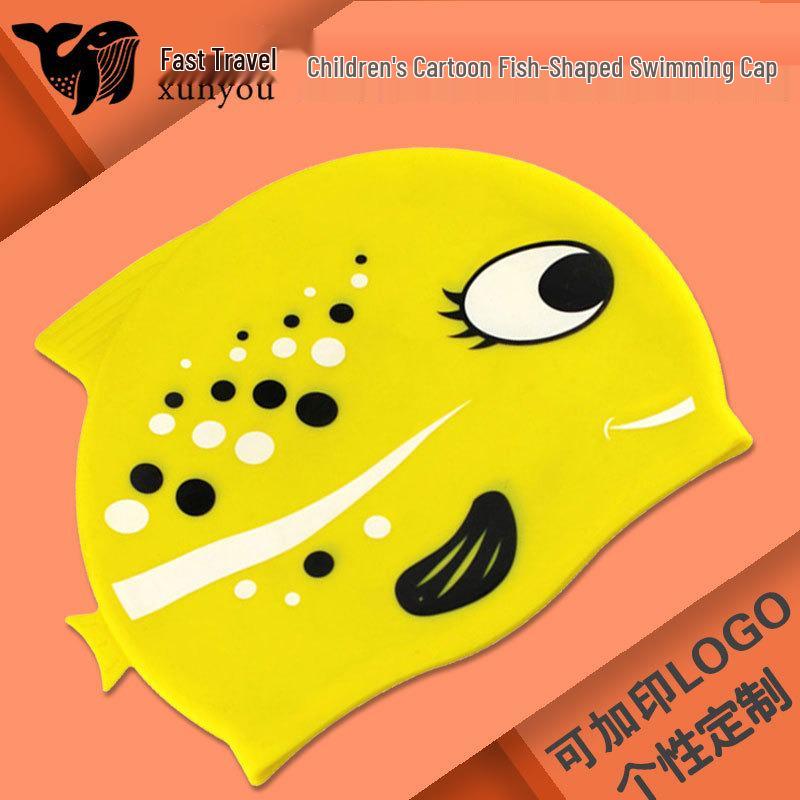 Children's Cute Cartoon Fish Silicone Swim Cap - Unisex, Comfortable, Ear Protection, Non-Tight, Ideal for Swimming Training