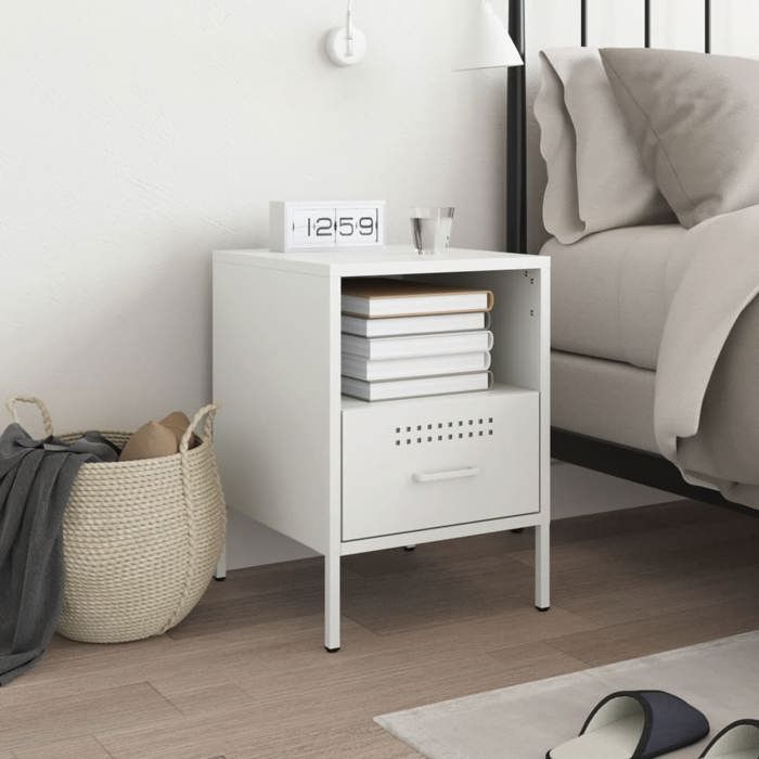 VidaXL Bedside Table, Bedside Cabinet with Legs, Nightstand with Compartment, Bedroom Nightstand, White 843064