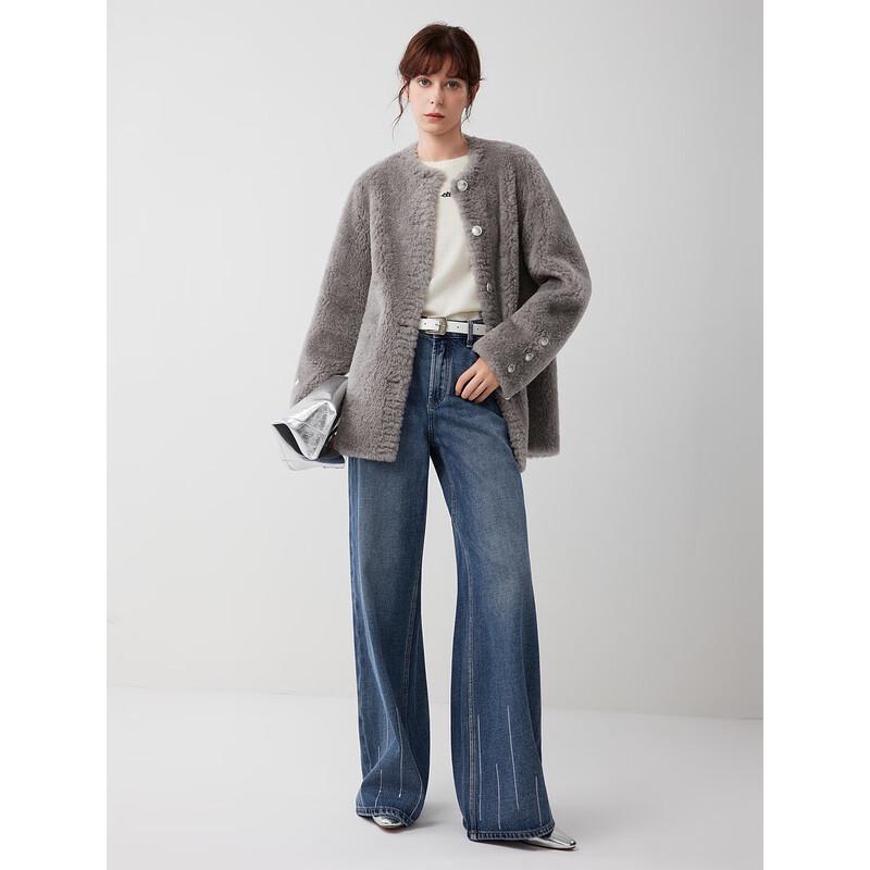 ELLE Grey Wool Blend Plush Short Jacket