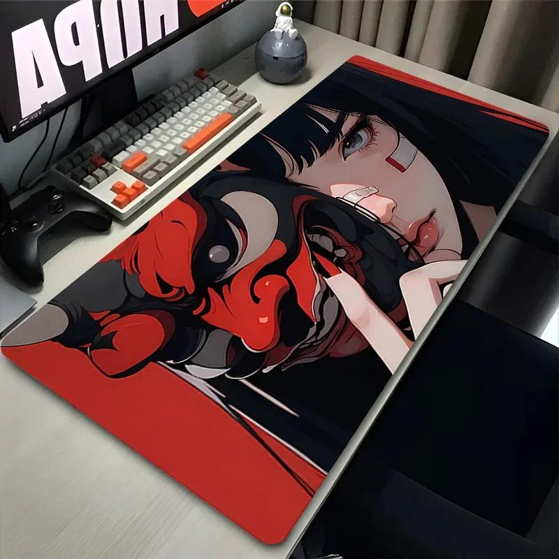 Mouse Pad PC Anime Sexy Girls Keyboard Rug Black and White Manga Mousepad Laptop Gaming Desk Mat XXL Devil Oni Mask Soft Carpet