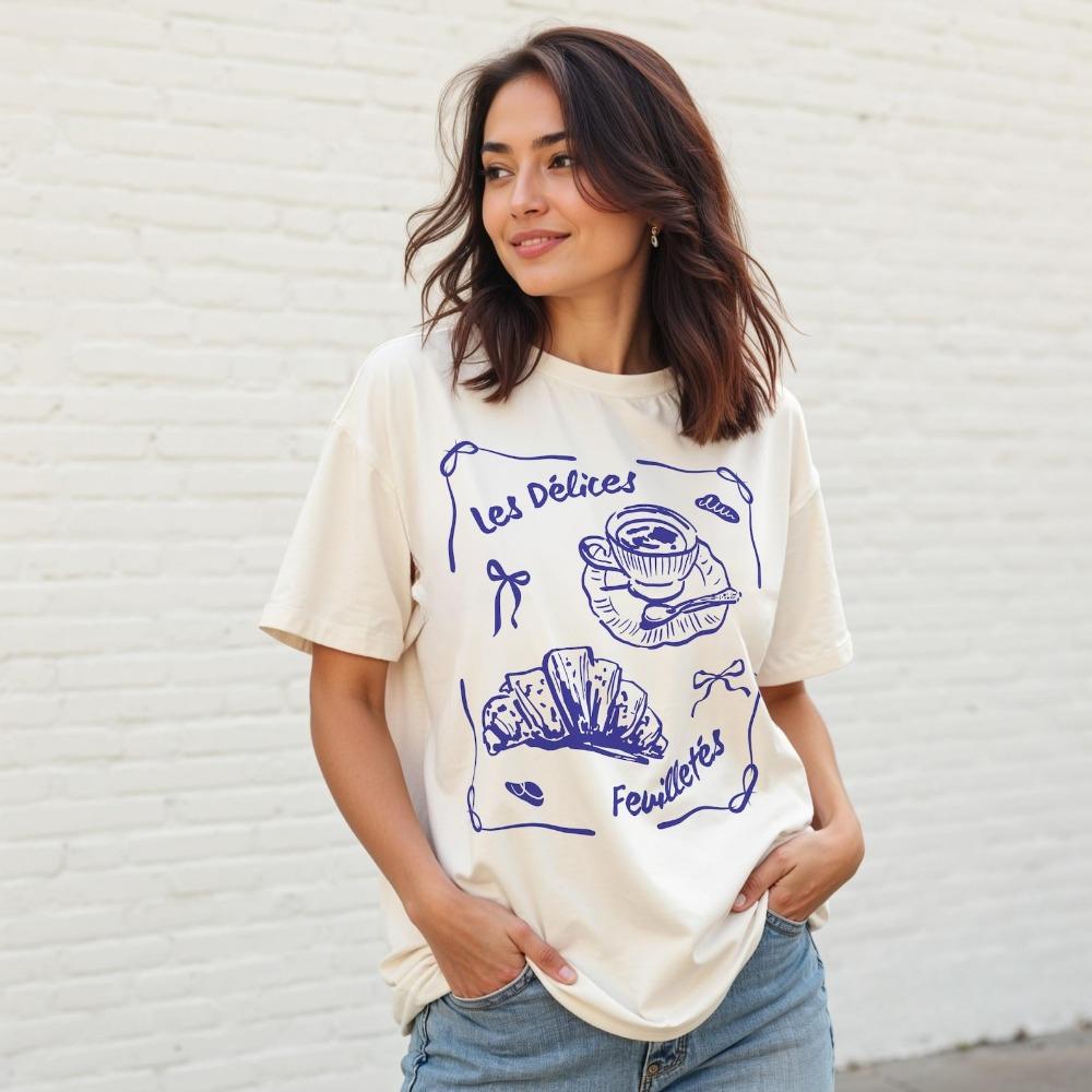 Croissant Tshirt French Pastry Tees Y2k Top Unisex Clothes Oversized Vintage Clothes Kawaii Y2k Clothes Unisex Clothing