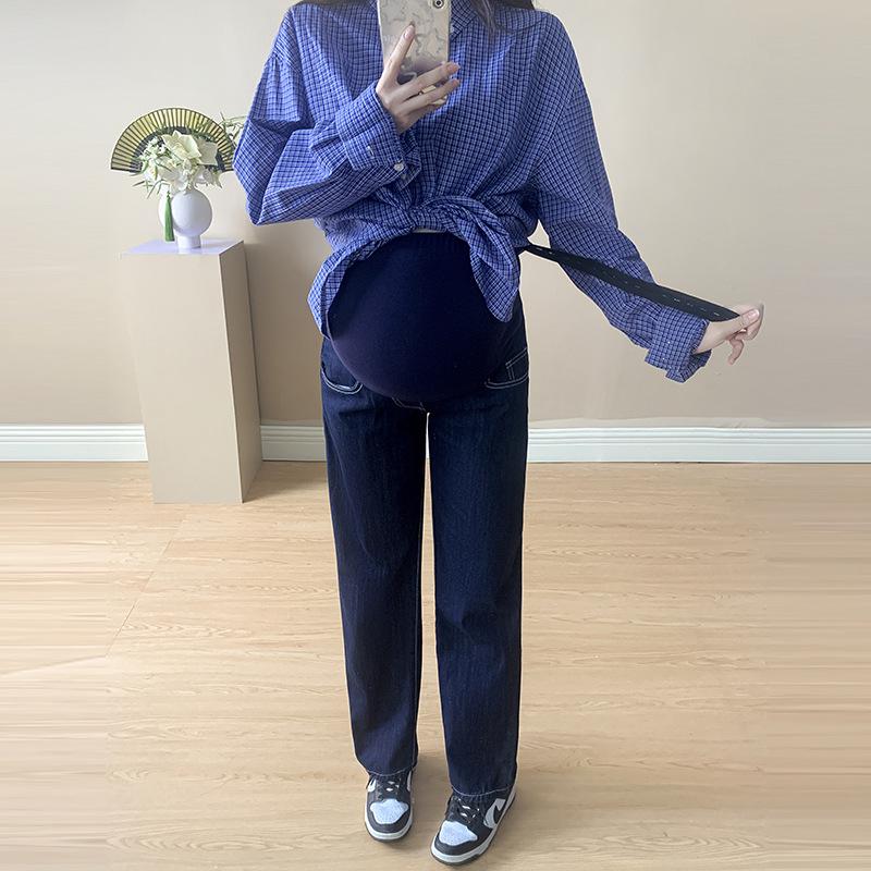 2026 Spring Maternity Loose High Waist Belly Support Jeans - Korean Dad Style Extra Large