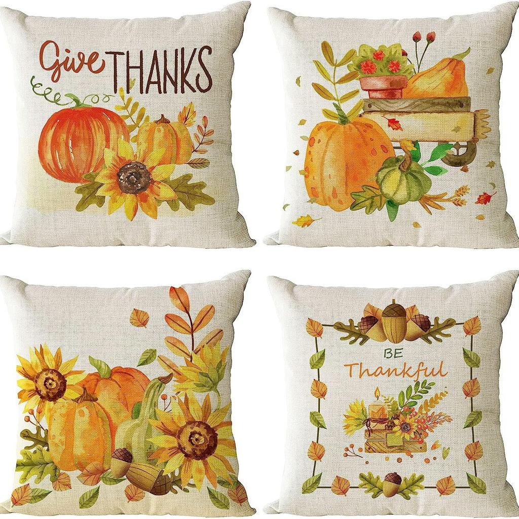 Autumn Thanksgiving Column Pillowcase Maple Leaf Print Home Living Room Sofa Pillowcase