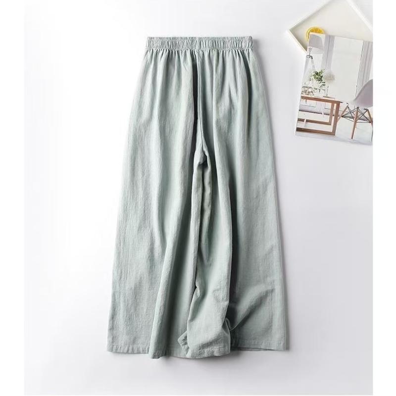 Spring and Summer Cotton and Linen Retro Ethnic Style Embroidered Wide-leg Pants Versatile and Thin Nine-minute Pants