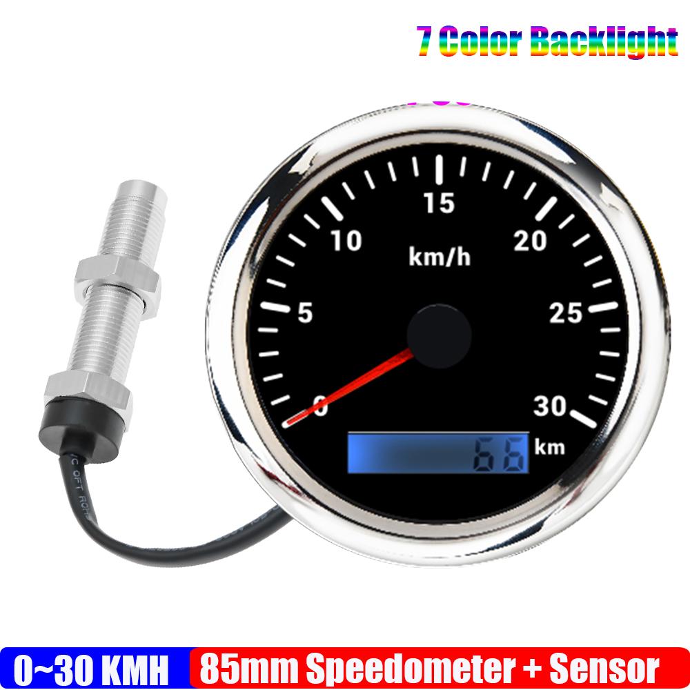 ZMFJH 30-200KMH Speedometer Auto Car 7 Color Backlight Analog Pulse Signal 85mm Speedometer Gauge with Holzer Sensor M16X1.5
