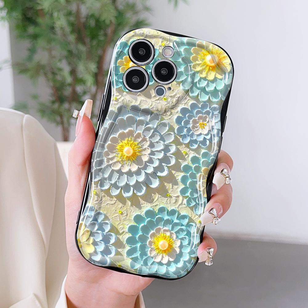 Cartoon Pattern Cream Texture Casing Wavy Edge Soft Silicone Cover Phone Case for OPPO Reno Realme OnePlus Vivo