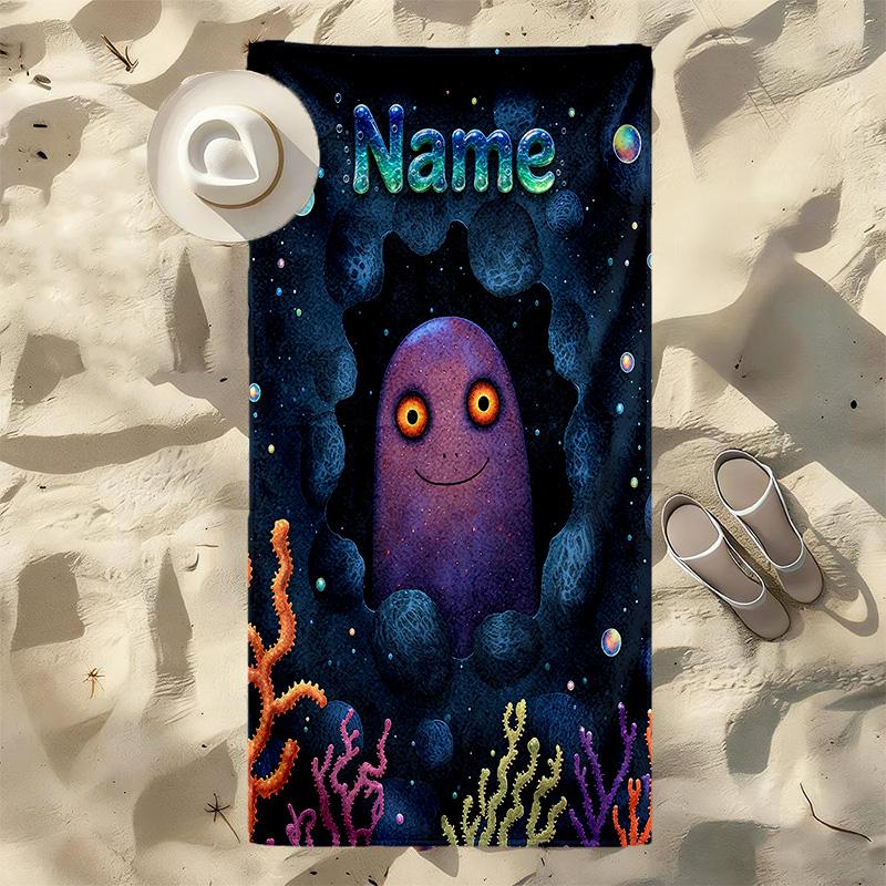Custom Name Purple Monster Stylish Digital Printing Beach Towel Quick‑Drying Absorbent Blanket for Beach Pool Gym Travel