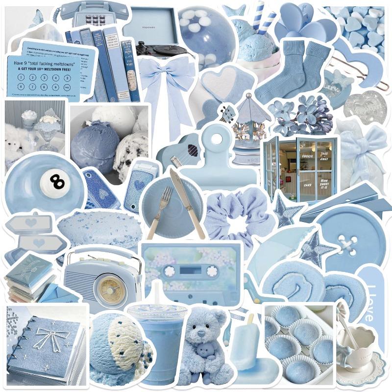 50 Pieces of Light Blue Cartoon Stickers for Decorating The Hand-bound Phone Case, Guitar Waterproof PVC Stickers