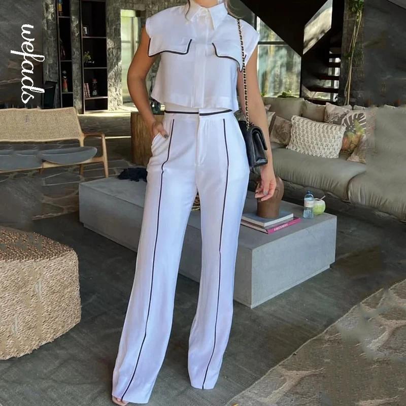 

Женский комплект из двух предметов, офисная мода, однобортный жилет без рукавов на пуговицах, куртка, свободный топ с карманами, брюки, комплекты M белый