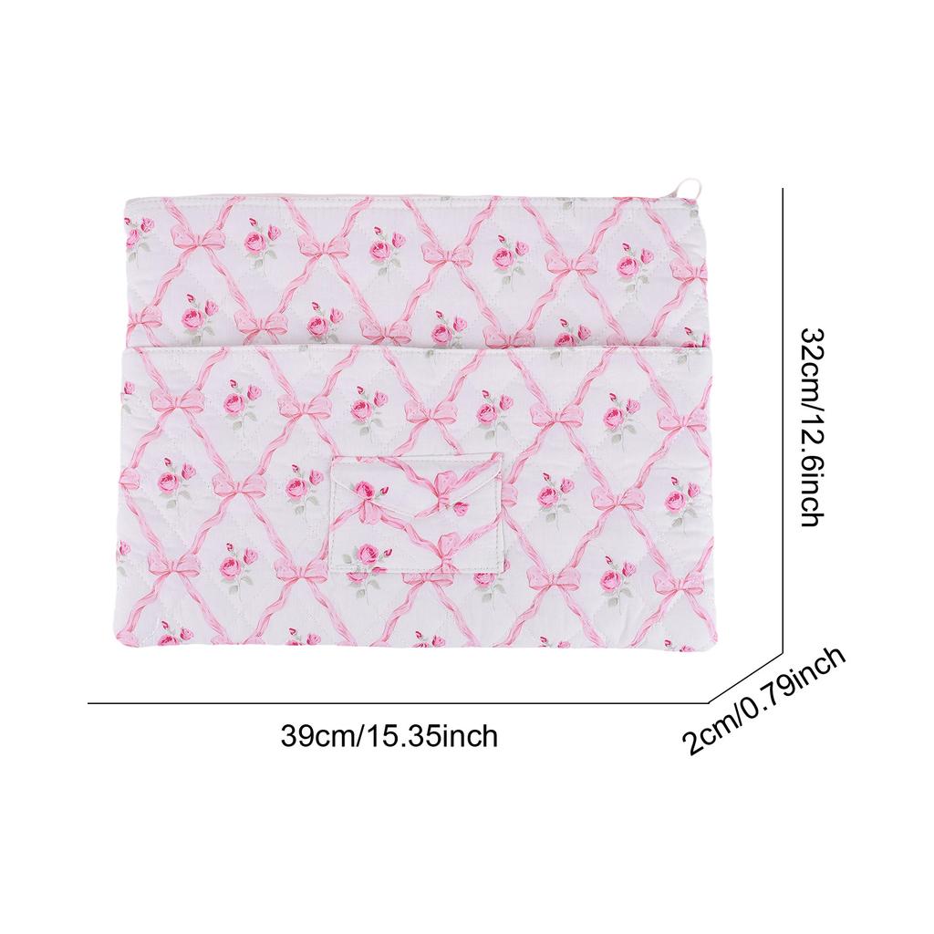 Flower Printed Computer Sleeve Bag Puffy Laptop Carrying Case Tablet Protective Cover Cute Clutch Purse for 11-15 Inch Laptop