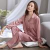 Women's Silky Purple Ice Silk Pajamas Set - Long-Sleeved Cardigan and Pants