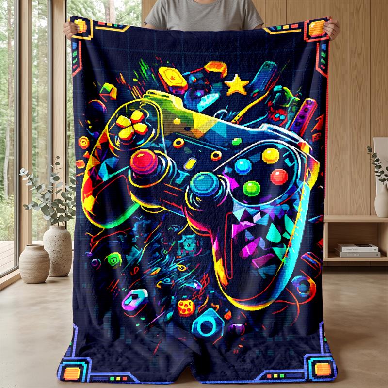 Neon Tech Game Controller Theme Blanket Lightweight Warm Flannel Blanket Decorative Throw Blanket for Home Decoration