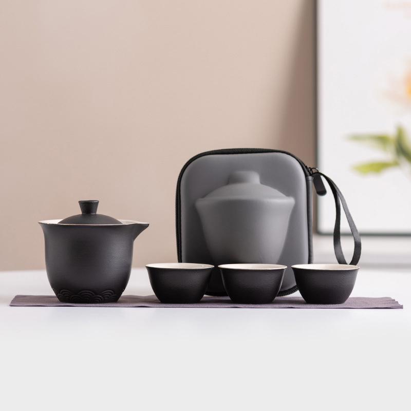Chinese Style Travel Tea Set, Celadon Cover Bowl Small Set, One Pot, Three Cups, Fast Customer Cup, Portable Kung Fu Tea Maker